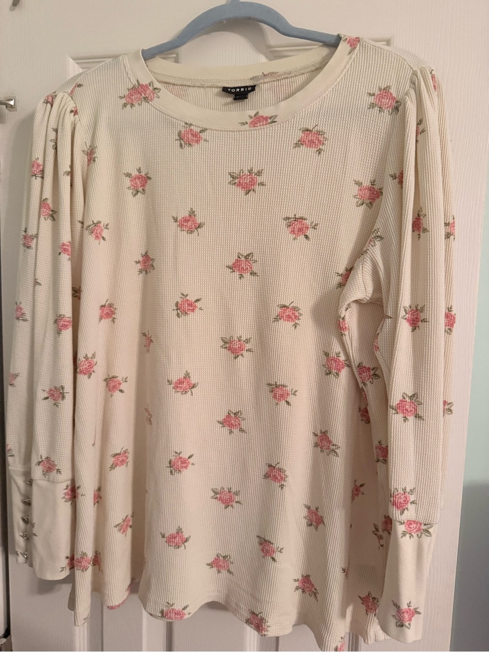 torrid Cream Long-Sleeve Thermal Top with Pink Rose Print